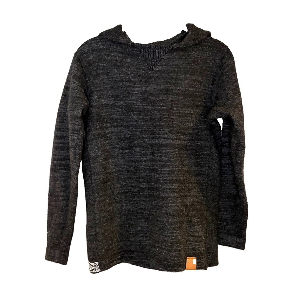PAKA Sweater Dark Gray The Hoodie Alpaca Blend Handmade Knit Signature Sz XS/S